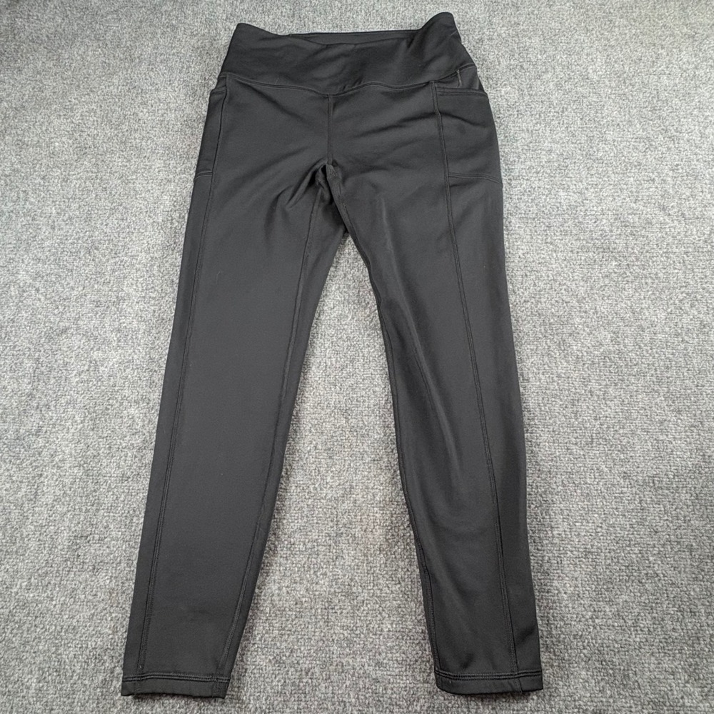 Spyder Active Leggings Women L Black Fleece Lined Side Pockets Gym Seam Flaw
